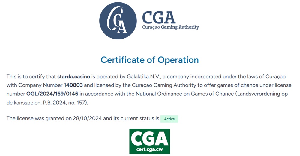 Licensia de Starda casino
